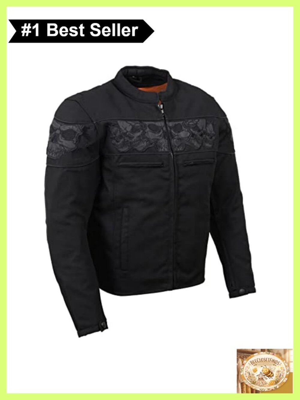 Men's Padded Textile Motorcycle Jacket Reflective Skull Art All Season